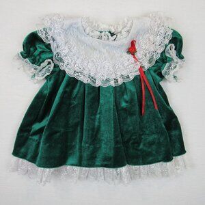 VTG JoLene Girl's Dress 24 Months Holiday Dress Green Velvet White Lace
